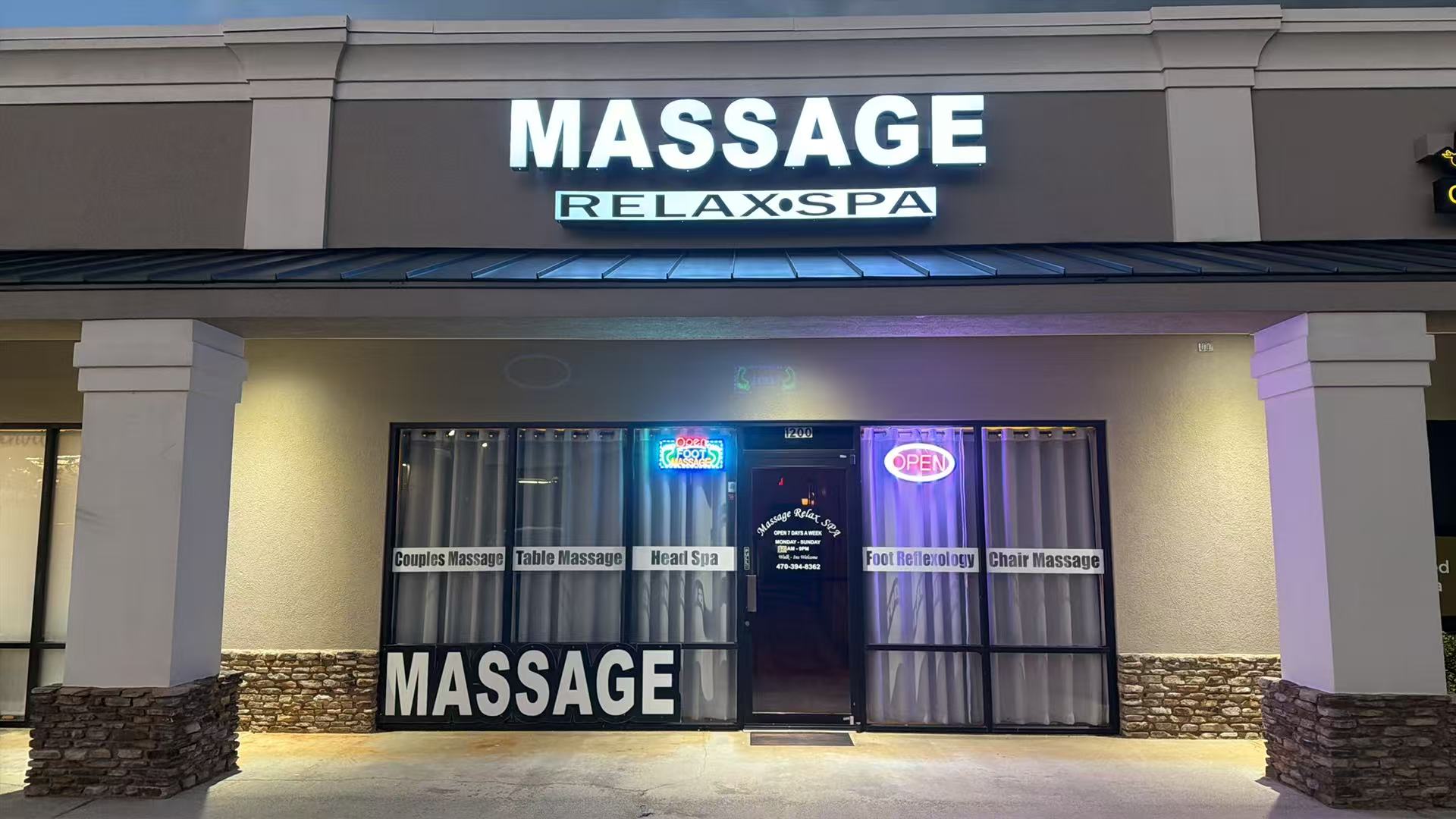 Massage Relax Spa storefront on Athens Hwy in Loganville, GA