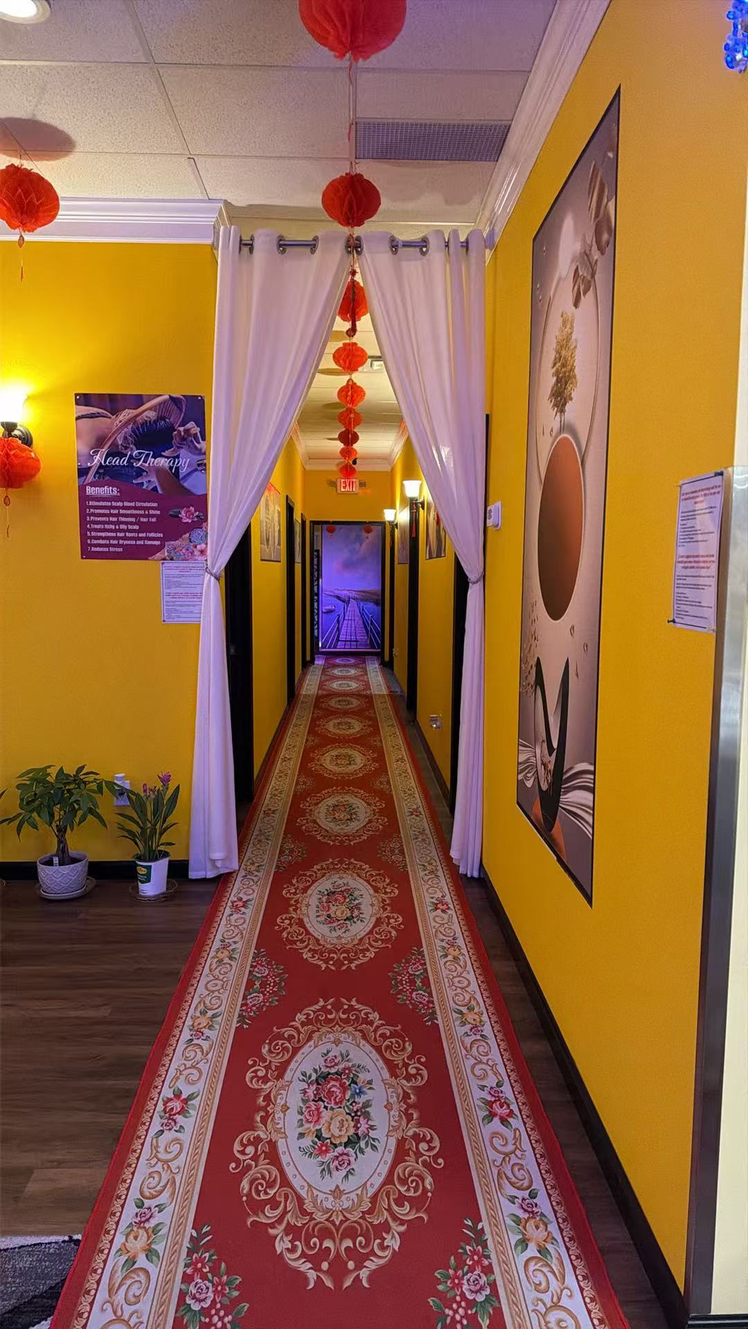 Spa hallway with private treatment rooms